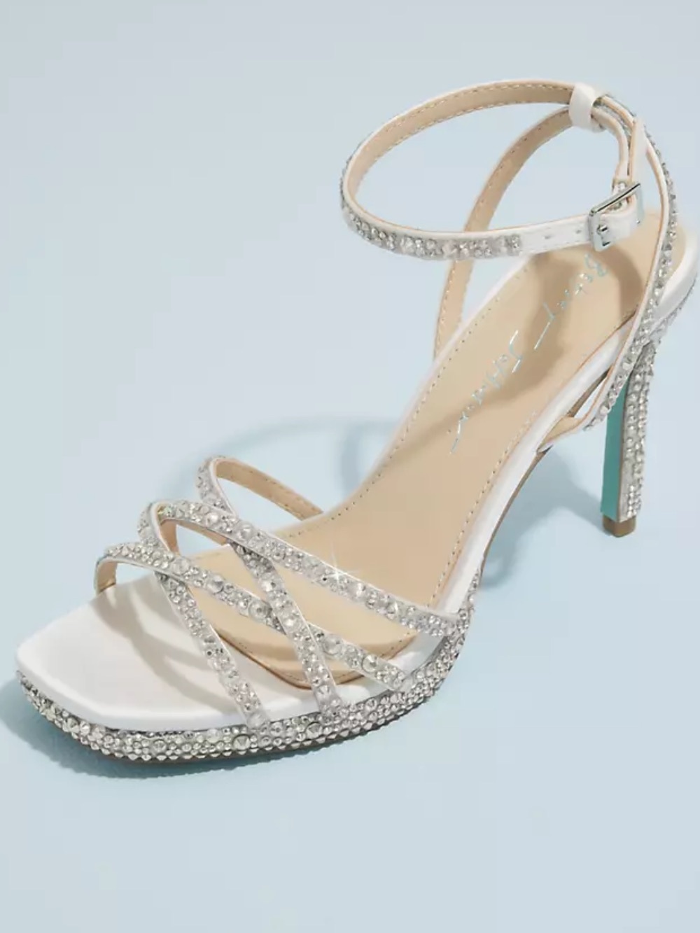 Betsey Johnson White Crystal-Strap Stiletto Sandals
